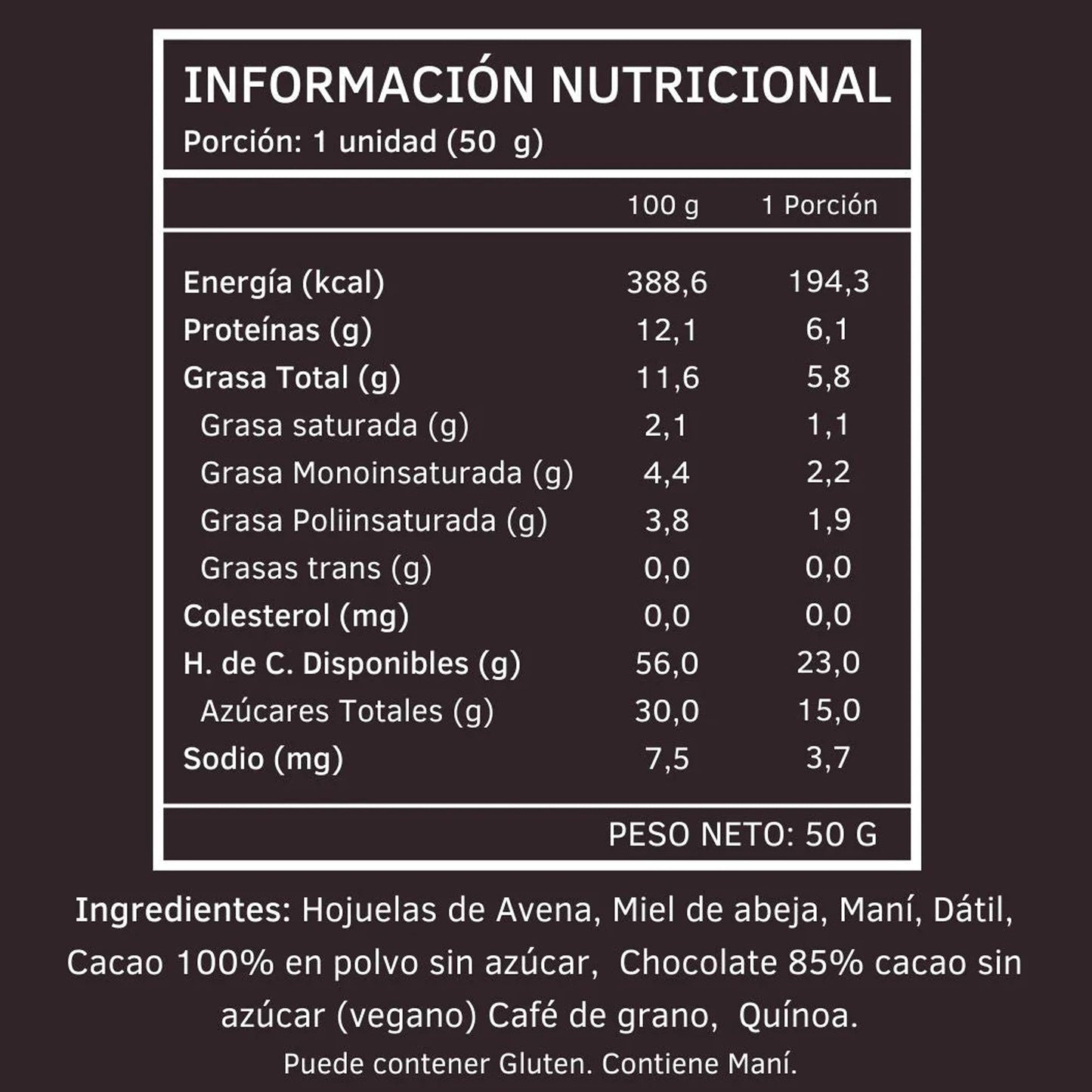 Barra Energética Chocolate Café Barritas Energéticas